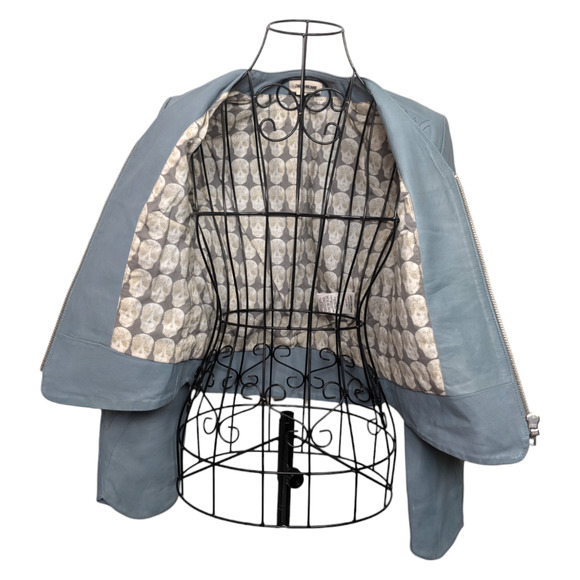 Zadig & Voltaire Vencia Patch Cloud Blue Lamb Leather Western Cropped Jacket XS - Picture 8 of 15